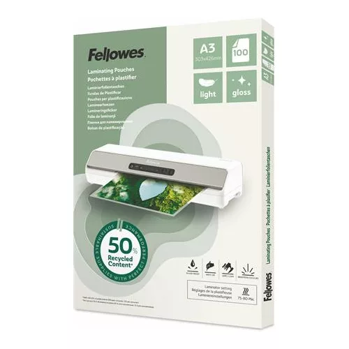 Meleglamináló fólia, 80 mikron, A3, fényes, 100 db, FELLOWES "Light"