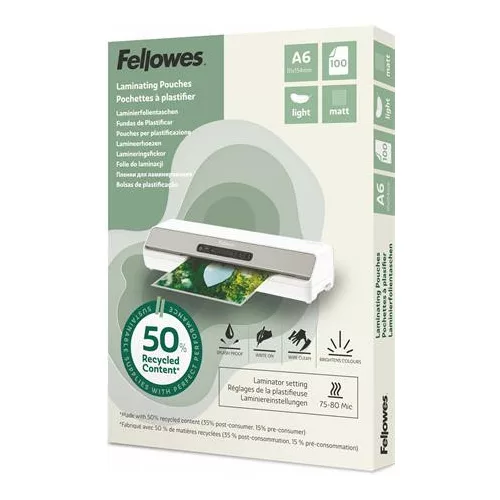 Meleglamináló fólia, 80 mikron, A6, matt, 100 db, FELLOWES "Light"