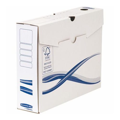 Archiválódoboz, A4, 80 mm, FELLOWES "Bankers Box Basic", kék-fehér