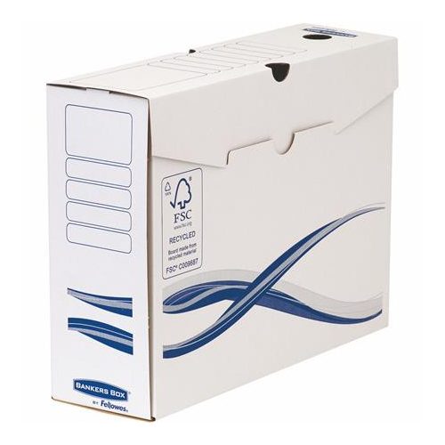 Archiválódoboz, A4+, 100 mm, FELLOWES "Bankers Box Basic", kék-fehér