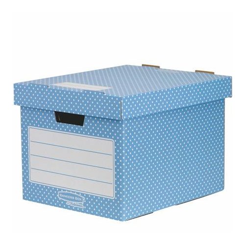 Tároló doboz, karton, 33,3x28,5x39 cm FELLOWES, "Style", kék-fehér