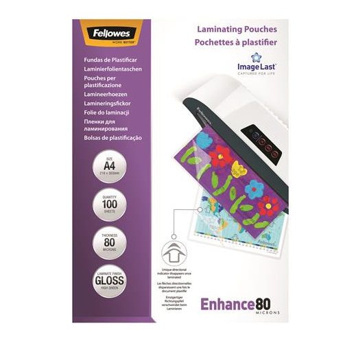 Meleglamináló fólia, 80 mikron, A4, fényes, 100 db, FELLOWES