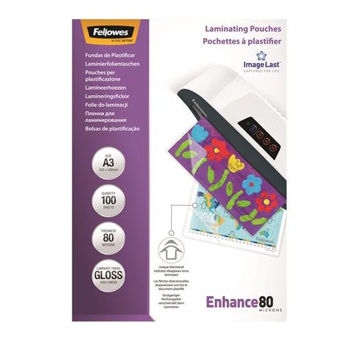 Meleglamináló fólia, 80 mikron, A3, fényes, 100 db, FELLOWES