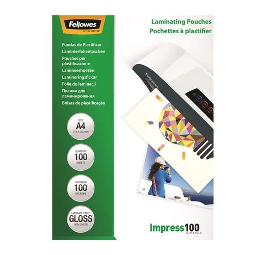 Meleglamináló fólia, 100 mikron, A4, fényes, 100 db, FELLOWES
