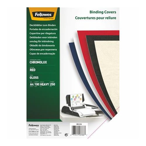 Hátlap, A4, 250 g, fényes, FELLOWES "Chromolux", piros