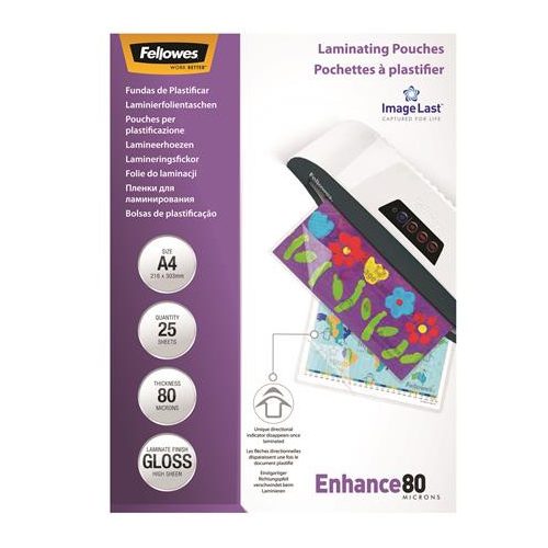 Meleglamináló fólia, 80 mikron, A4, fényes, 25 db, FELLOWES