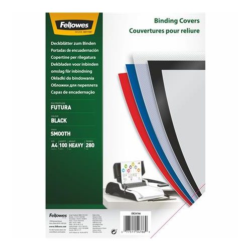 Hátlap, A4, 280 mikron, polipropilén, matt, FELLOWES "Futura", fekete