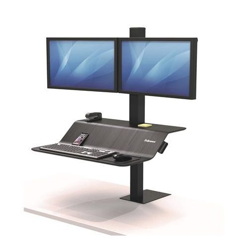 Ülő/álló munkaállomás, FELLOWES, "Lotus™ VE", két monitorhoz