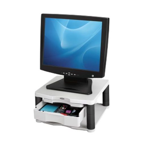 Monitorállvány, fiókkal, FELLOWES "Premium Plus", platinaszürke
