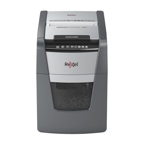 Iratmegsemmisítő, konfetti, 100 lap, REXEL "Optimum AutoFeed+ 100X"
