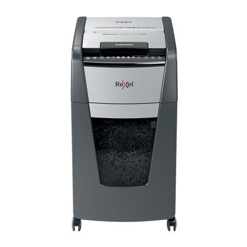 Iratmegsemmisítő, mikrokonfetti, 300 lap, REXEL, "Optimum AutoFeed+ 300M"