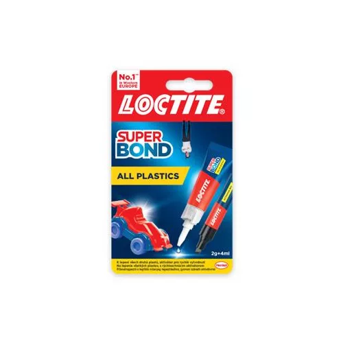 Pillanatragasztó gél, 2 g + 4 ml, HENKEL "Loctite Super Bond Plastik"