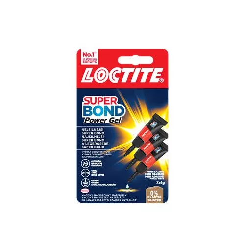 Pillanatragasztó gél, 3 x 1 g, HENKEL "Loctite Super Bond POWER Gél Mini Trio"