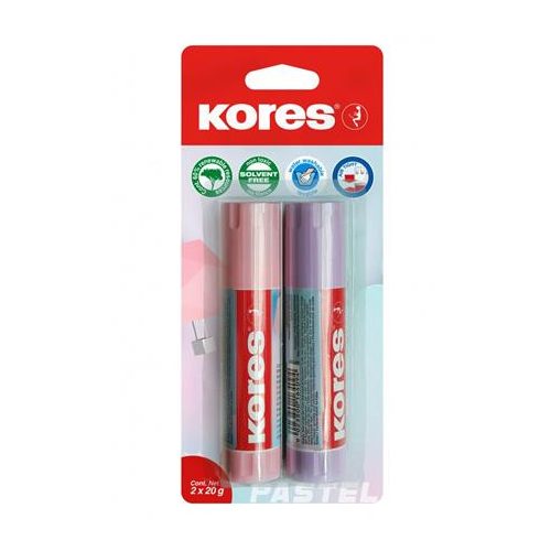 Ragasztóstift, pasztell színű tokban, 2x20 g, KORES, vegyes színek