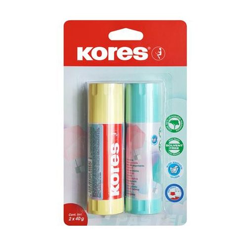 Ragasztóstift, pasztell színű tokban, 2x40 g, KORES, vegyes színek