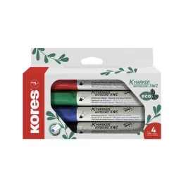   Tábla- és flipchart marker készlet, vágott, KORES "Eco K-Marker", 4 különböző szín