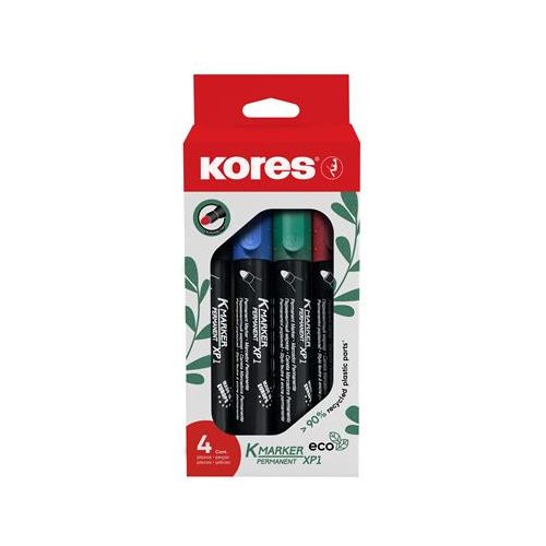 Alkoholos marker készlet, 3 mm, kúpos, KORES "Eco K-Marker", 4 különböző szín