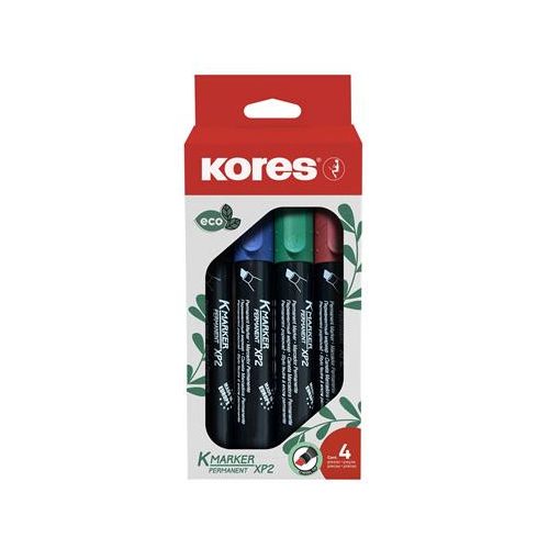 Alkoholos marker készlet, 1-3 mm, vágott, KORES "Eco K-Marker", 4 különböző szín