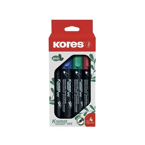 Alkoholos marker készlet, 1-3 mm, vágott, KORES "Eco K-Marker", 4 különböző szín