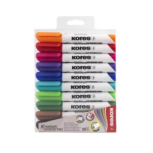 Tábla- és flipchart marker készlet, 1-3 mm, kúpos, KORES "K-Marker", 10 különböző szín