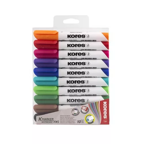Tábla- és flipchart marker készlet, 1-3 mm, kúpos, KORES "K-Marker", 10 különböző szín