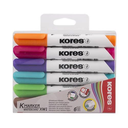 Tábla- és flipchart marker készlet, 1-3 mm, kúpos, KORES "K-Marker", 6 különböző szín