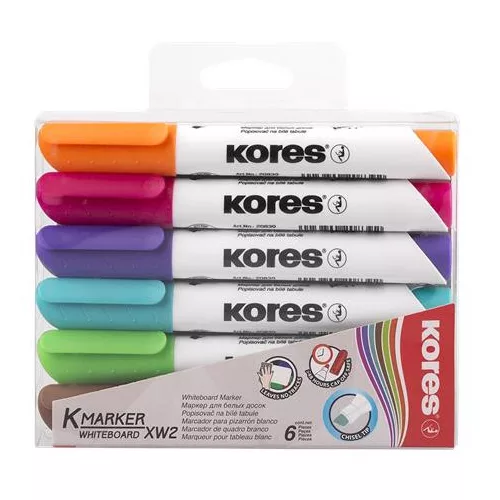 Tábla- és flipchart marker készlet, 1-3 mm, vágott, KORES "K-Marker", 6 különböző szín