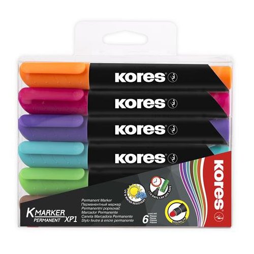 Alkoholos marker, 3-5 mm, kúpos, KORES "K-Marker", 6 különböző szín