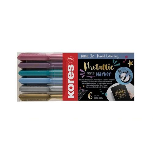 Ecsetirón készlet, KORES "Metallic Style", 6 metál szín