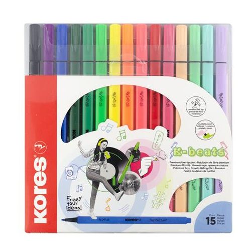 Filctoll készlet, kimosható, KORES "K-beats", 15 különböző szín