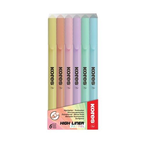 Szövegkiemelő készlet, 0,5-5 mm, KORES, 6 különböző pasztell szín