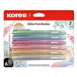 Szövegkiemelő készlet, 3-5 mm, KORES "Glitter", 6 különböző csillámos szín