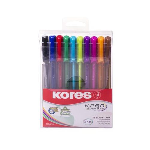 Golyóstoll készlet, 1,0 mm, kupakos, háromszögletű, KORES "K1-M", vegyes