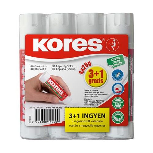 Ragasztóstift, 20 g, 3+1 akciós kiszerelés, KORES