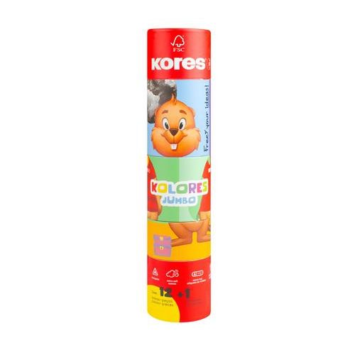 Színes ceruza készlet, háromszögletű, jumbo, 1 hegyezővel, KORES "KOLORES Twist & Turn", 12 különböző szín
