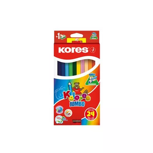 Színes ceruza készlet, háromszögletű, jumbo, KORES "Kolores Jumbo", 24 különböző szín