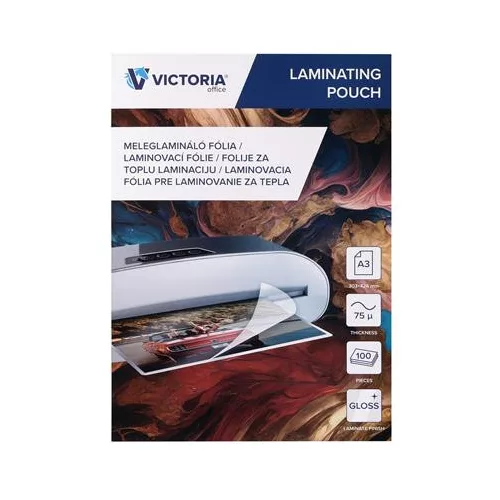 Meleglamináló fólia, 75 mikron, A3, fényes, VICTORIA OFFICE