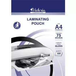   Meleglamináló fólia, 75 mikron, A4, fényes, VICTORIA OFFICE