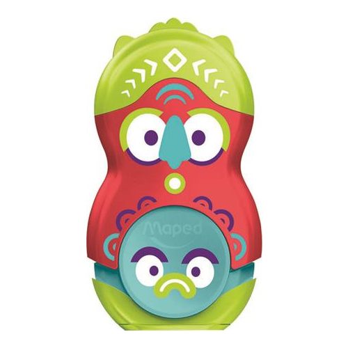 Hegyező és radír, egylyukú, tartályos, MAPED "Fancy", vegyes színek