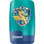Hegyező és radír, kétlyukú, tartályos, pótradírral, MAPED "Connect Dragon", sárkány