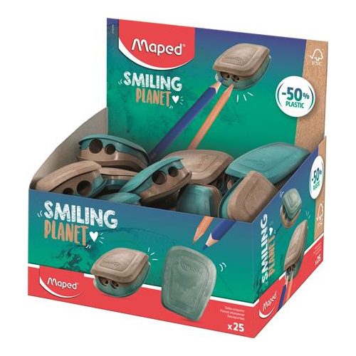 Hegyező display, kétlyukú, tartályos, műanyag, FSC, MAPED "Smiling Planet"