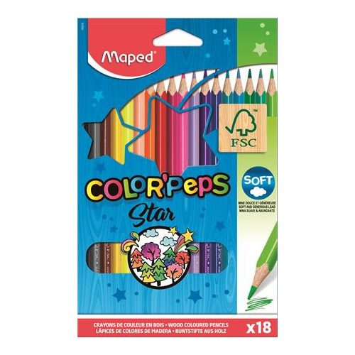 Színes ceruza készlet, háromszögletű, MAPED "Color'Peps Star", 18 különböző szín