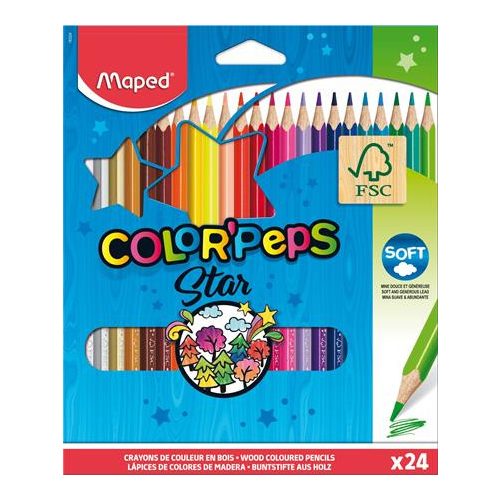 Színes ceruza készlet, háromszögletű, MAPED "Color'Peps Star", 24 különböző szín