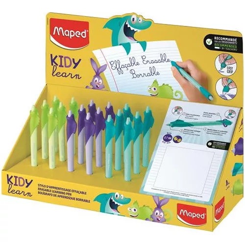 Írástanuló rollertoll display, 0,7 mm, radírozható, MAPED "KIDY Learn MAGIC", vegyes színek