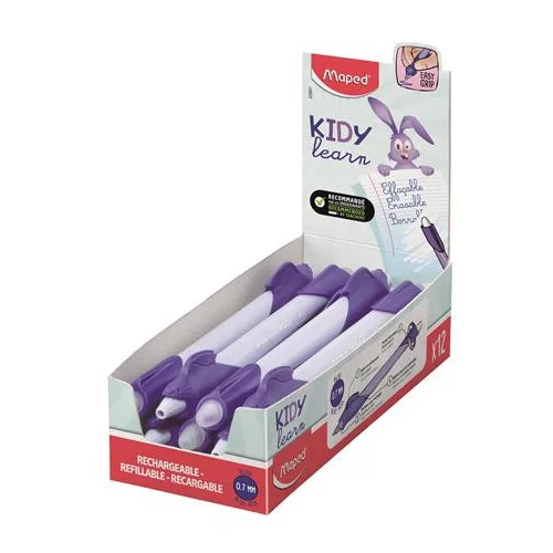 Írástanuló rollertoll, 0,7 mm, radírozható, MAPED "KIDY Learn MAGIC", nyuszi, lila, 12 db