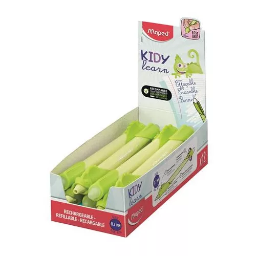 Írástanuló rollertoll, 0,7 mm, radírozható, MAPED "KIDY Learn MAGIC", kaméleon, zöld, 12 db