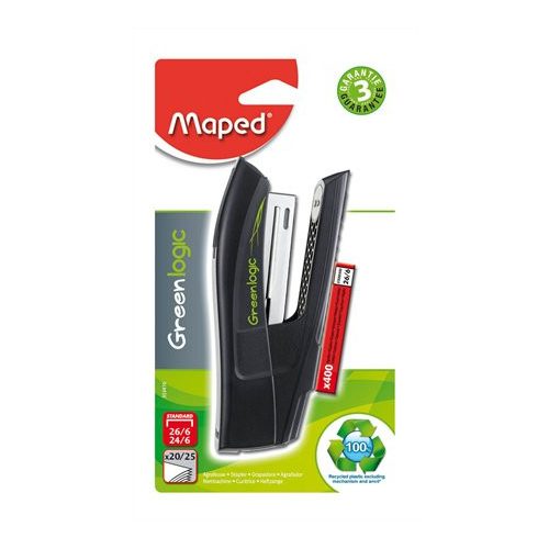 Tűzőgép, 24/6, 26/6, 25 lap, MAPED "Greenlogic Half-Strip"