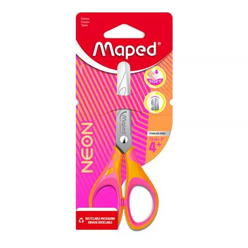 Olló, iskolai, 13 cm, MAPED "Soft Neon", vegyes színek