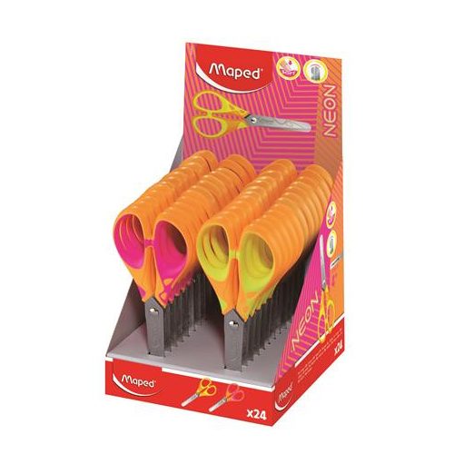 Olló, display, iskolai, 13 cm, MAPED "Soft Neon", vegyes színek