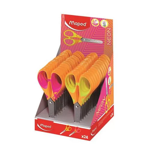 Olló, display, iskolai, 13 cm, MAPED "Soft Neon", vegyes színek